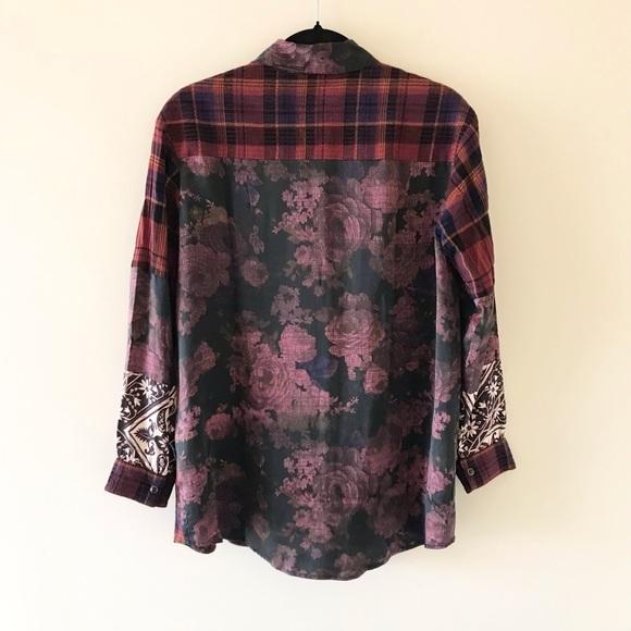 Johnny Was Silk Mulberry Rose Print Mixup Shirt Western - Picture 6 of 14